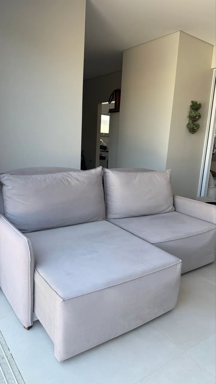 Sofá retrátil 2,10m chaise - Cinza claro - 2 Módulos - Foto 3