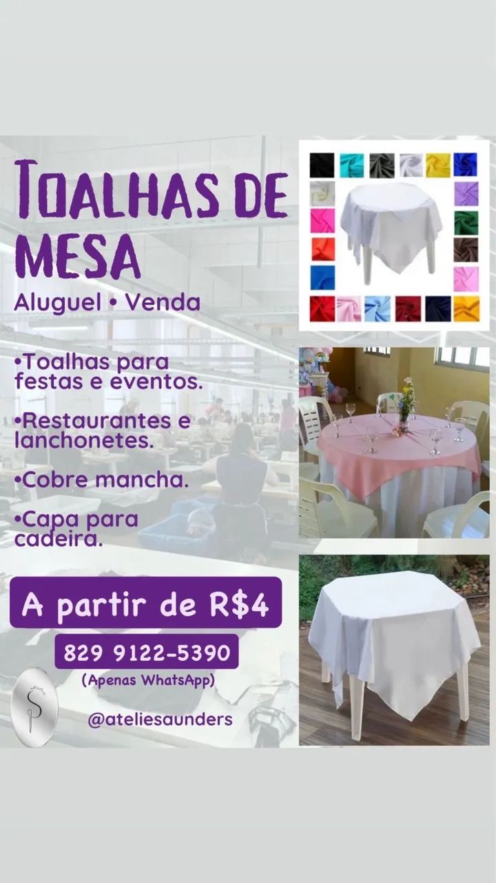 Aluguel e venda de toalhas de mesa