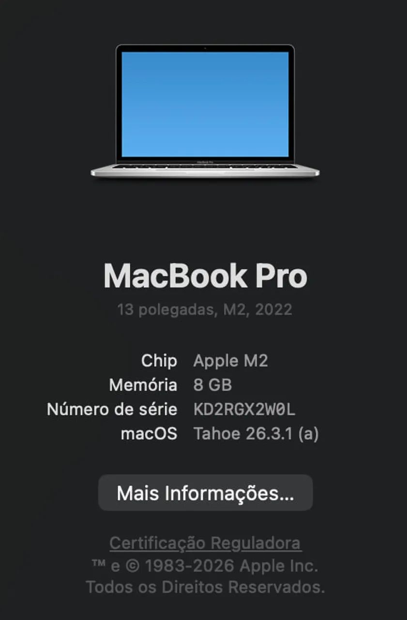 MacBook Pro 13pol Apple M2 (2022) - Excelente Estado