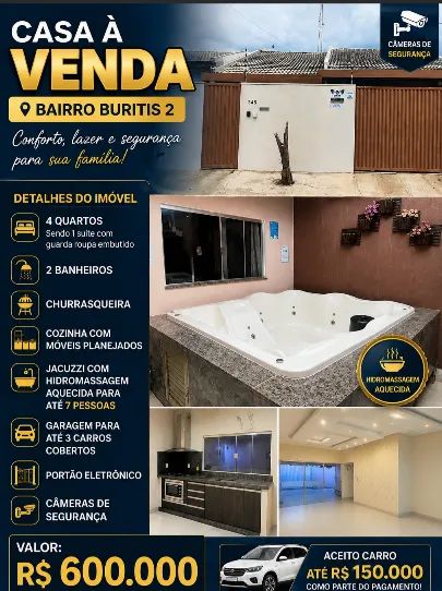 CASA COMPLETA COM JACUZZI AQUECIDA E ÁREA GOURMET NO BURITIS 2