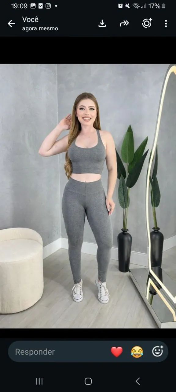 Conjunto Top e Calça Legging Fitness - Preto e Cinza - Foto 4
