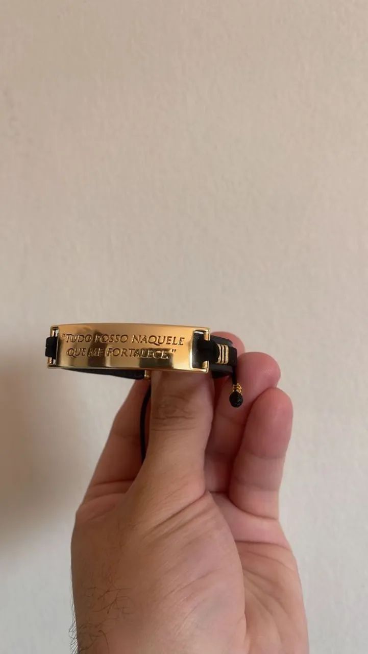 Pulseira couro legítimo,banhado a ouro 18k - Foto 3