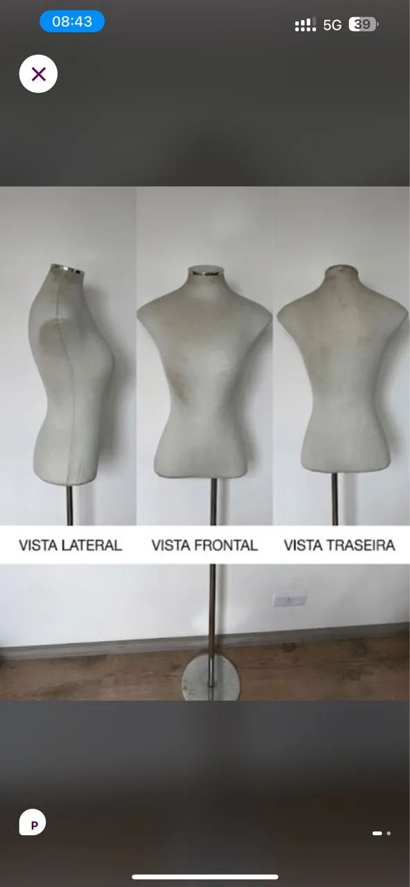 Manequim busto  base inox 