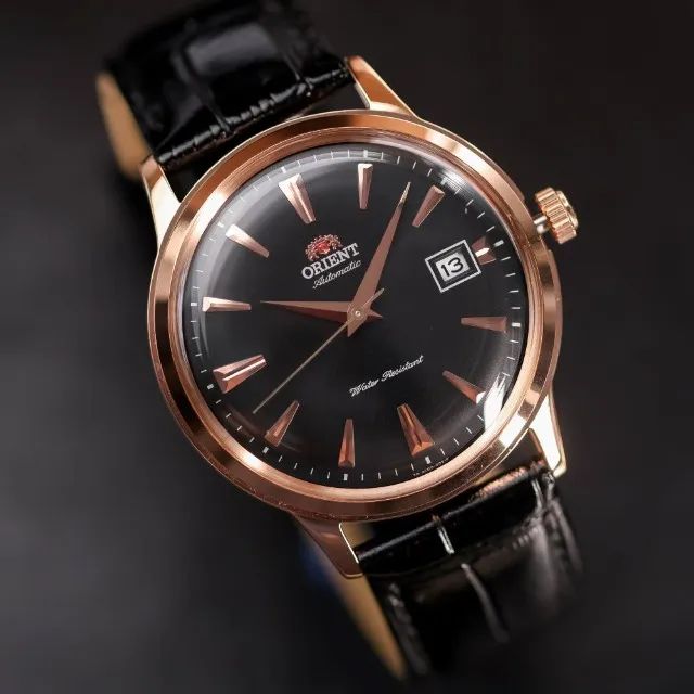 Relógio Orient Bambino Automático Classic TAC00001B0 Caixa em Ouro Rosê Pulseira de Couro - Foto 4