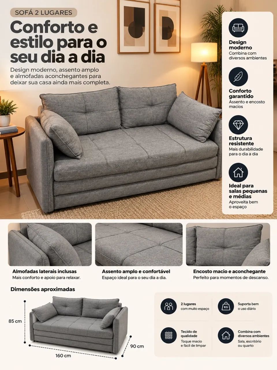 Sofá retrátil de dois lugares 