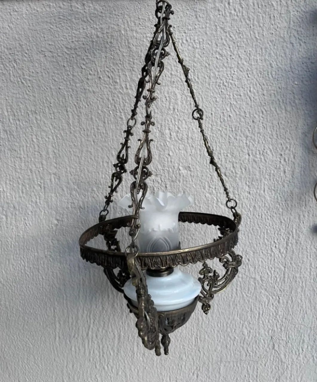 Lustre antigo em bronze com cupula de vidro - Foto 4