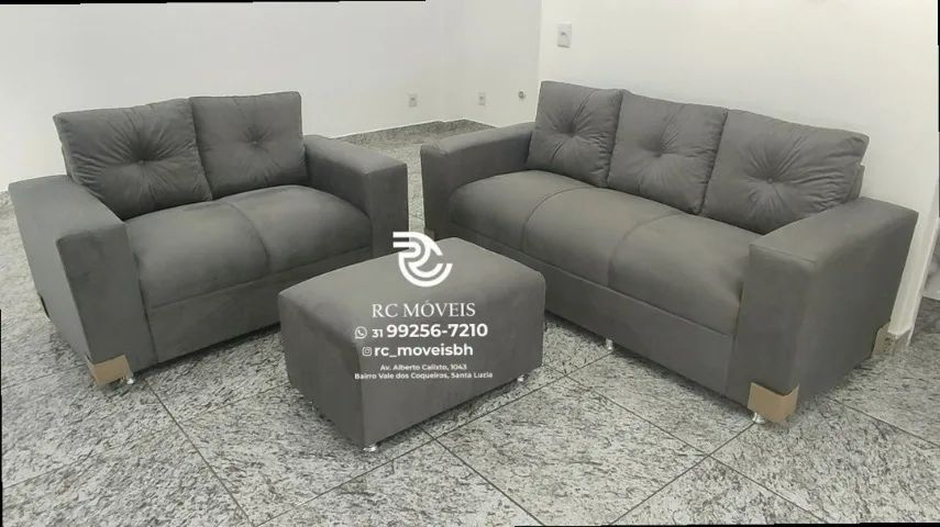 Sofá 2 e 3 assentos com Puff Material suede D33 Confortável Direto da Fábrica - Foto 2