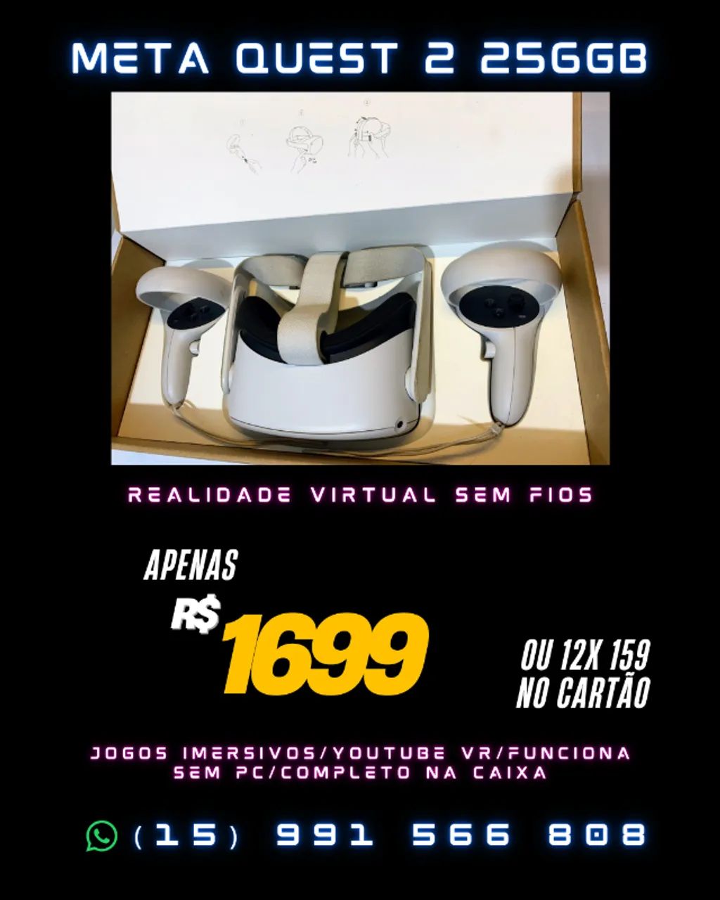 META QUEST 2 256GB COMPLETO NA CAIXA - Consoles de Vídeo Game