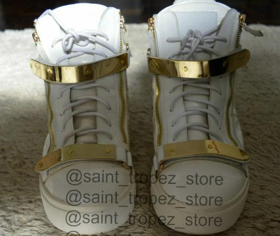 Tênis sneaker Giuseppe Zanotti branco e dourado masculino, original - Foto 5