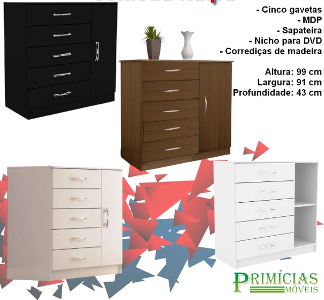 Quarto cômoda sapateira com 5 gavetas 