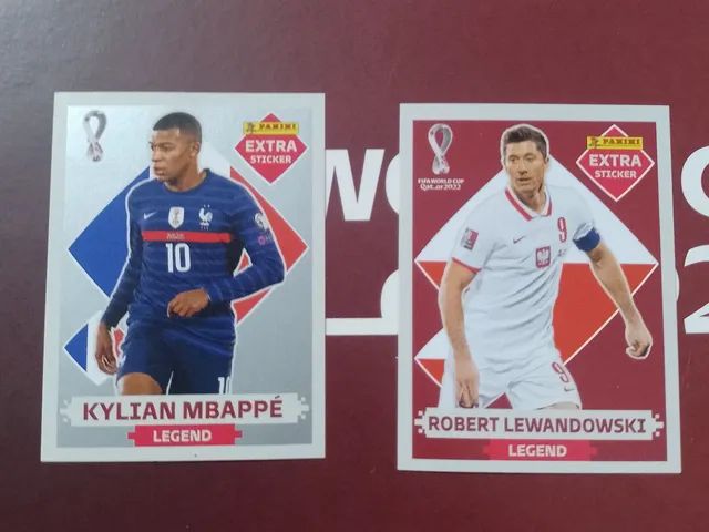 FIGURINHA LEGEND MBAPPE PRATA + LEWANDOWSKI BORDO COPA DO MUNDO