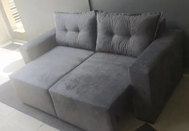 Sofá Retrátil 2 metros suede cinza