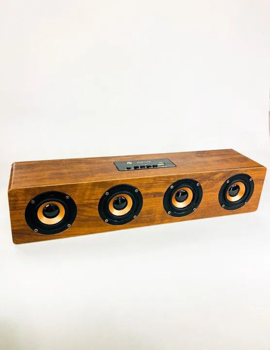 Super Caixa de Som 4 Altofalantes Madeira Recarregável Bluetooth USB Rádio 