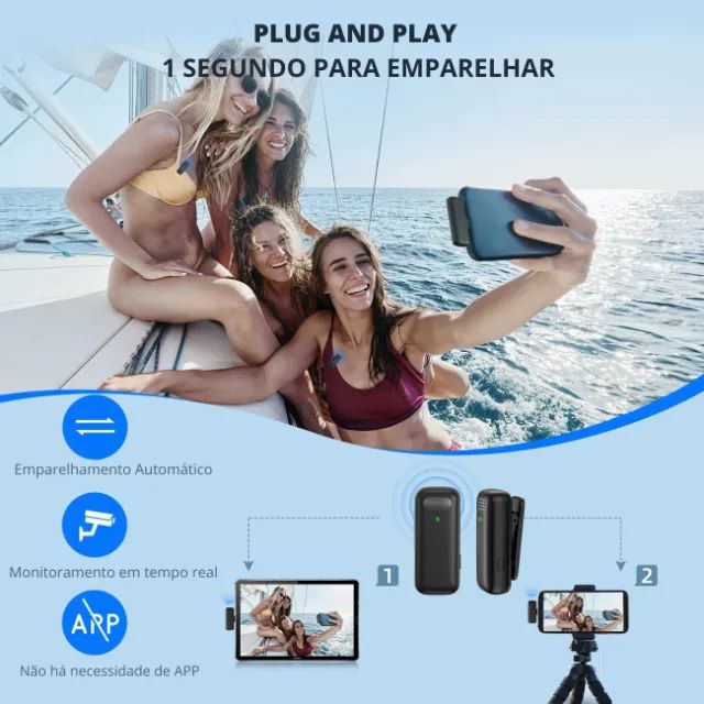 Microfone de Lapela USB-C Tipo C Duplo Sem Fio Caixa de Carregamento com Display - Foto 4
