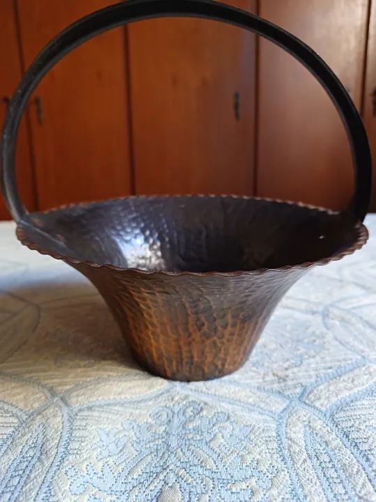 Cesto Cesta Antiga Metálica Cor Bronze Anos 80 - Foto 4