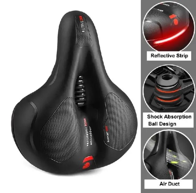 Banco Selim Gel Anatômica Bicicleta 2 Molas Largo Bike Fita Refletiva Segurança Pedala