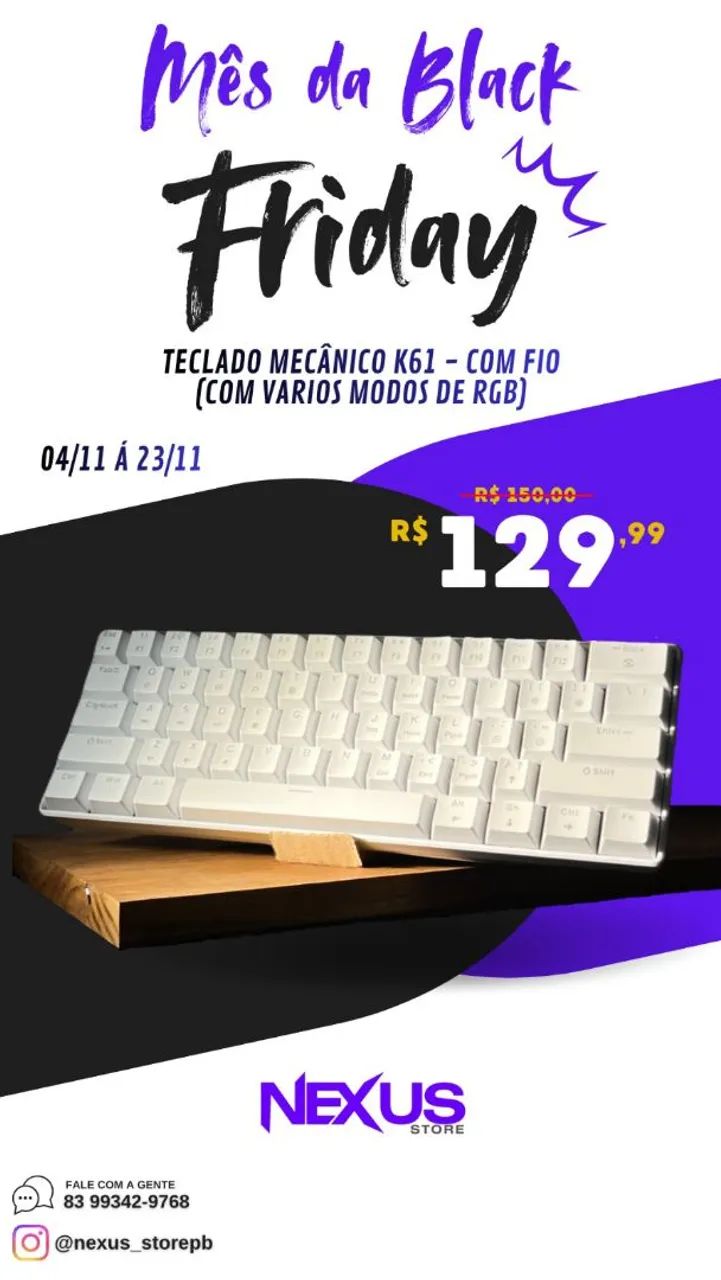 Teclado mecânico RGB K61 Switch red64312425193985120