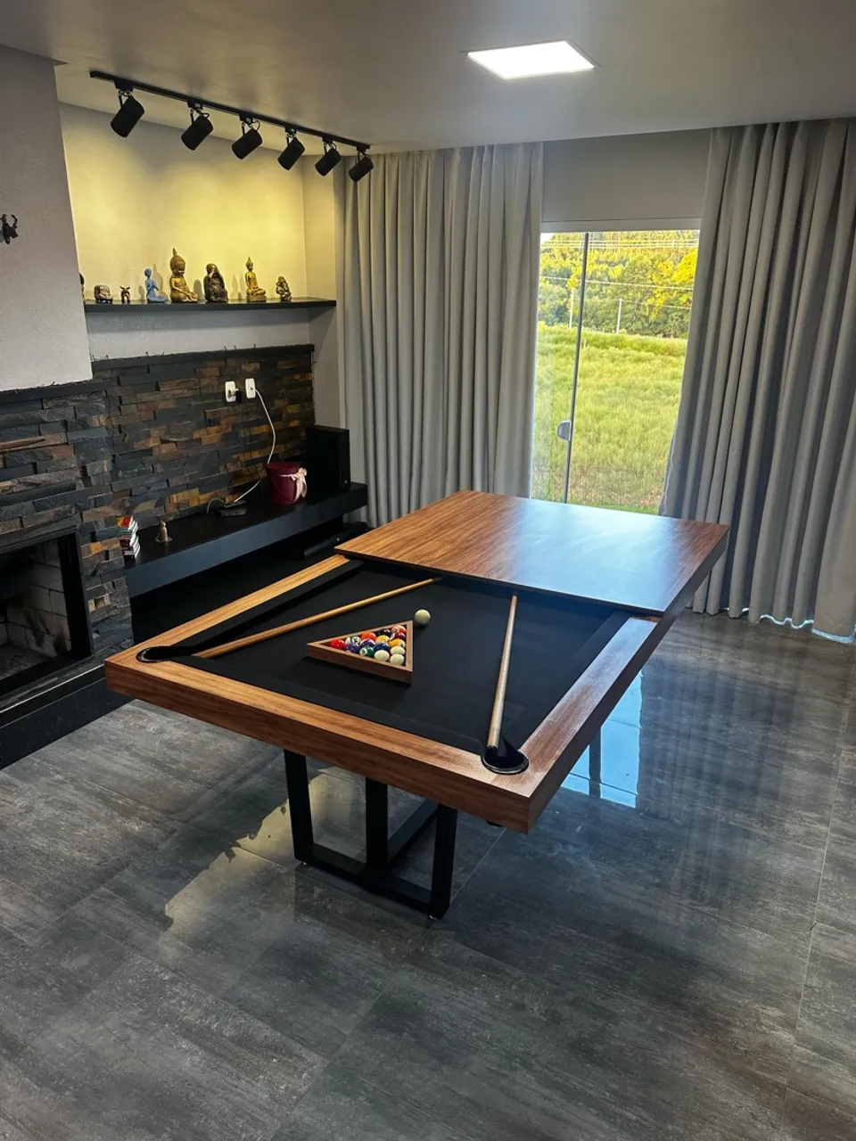 Mesa de bilhar/jantar estilo industrial