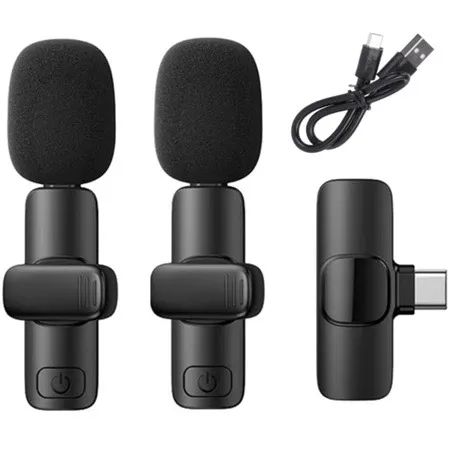 Microfone Sem Fio Duplo Lapela Profissional Android K9 Preto Tipo C - Foto 4