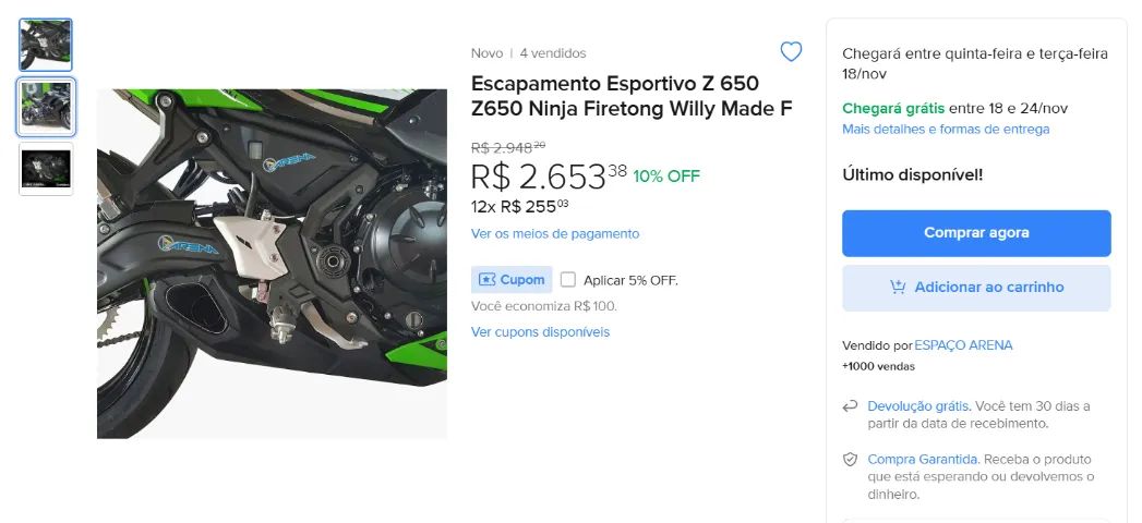 Escapamento Esportivo Kawasaki Z650 e Ninja650 Firetong - Peças