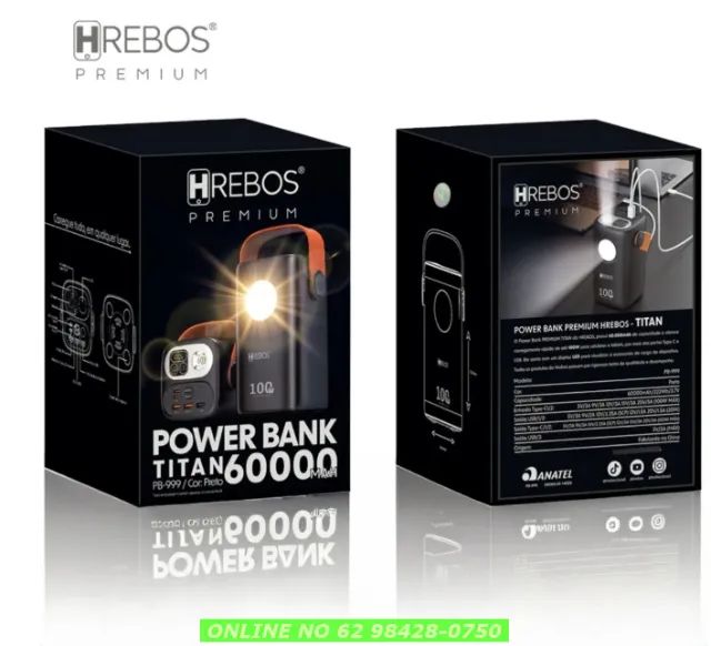 Power Bank 60.000mah 100w Hrebos Pb-999 P/ Celular ou Starlink Mini - Foto 3