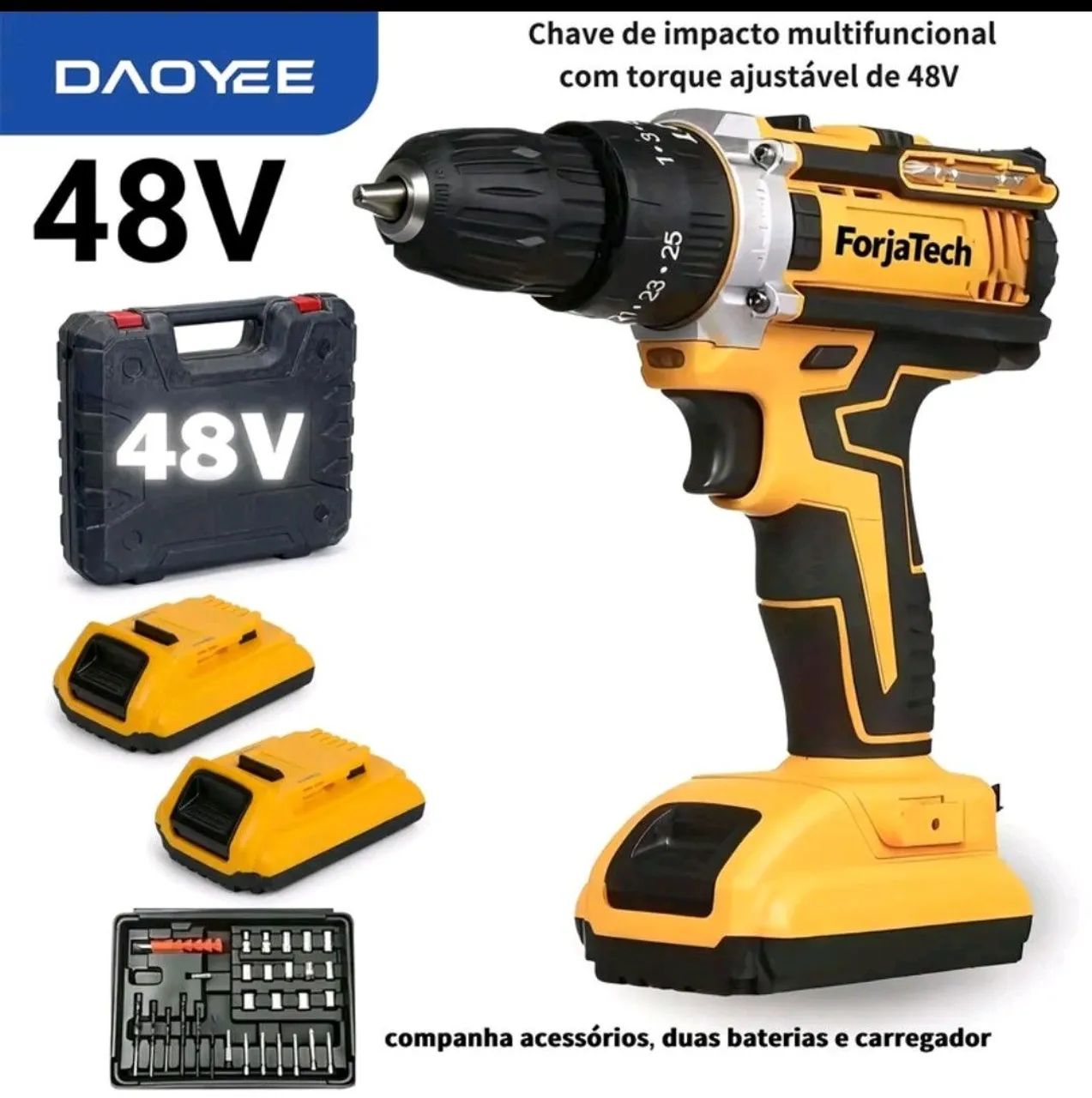 kit de furadeira e parafusadeira de impacto sem fio DAOYEE 48v. 