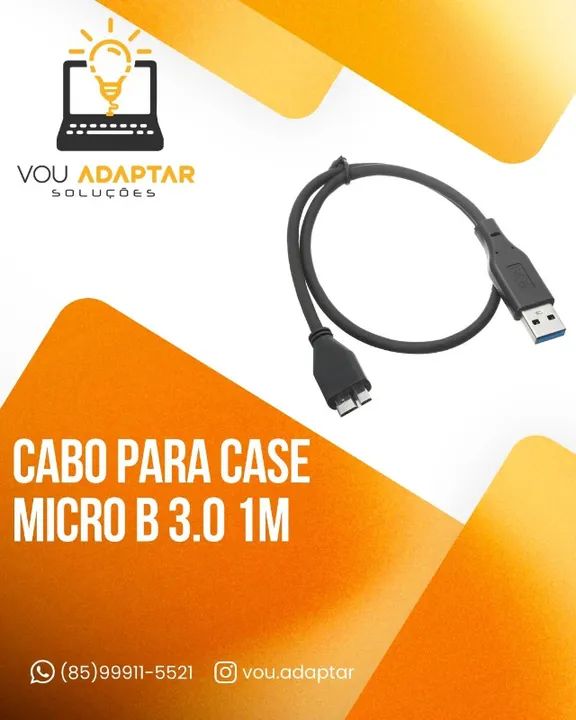 Cabo USB Micro B 3.0 para Case de HD Externo - 1 Metro