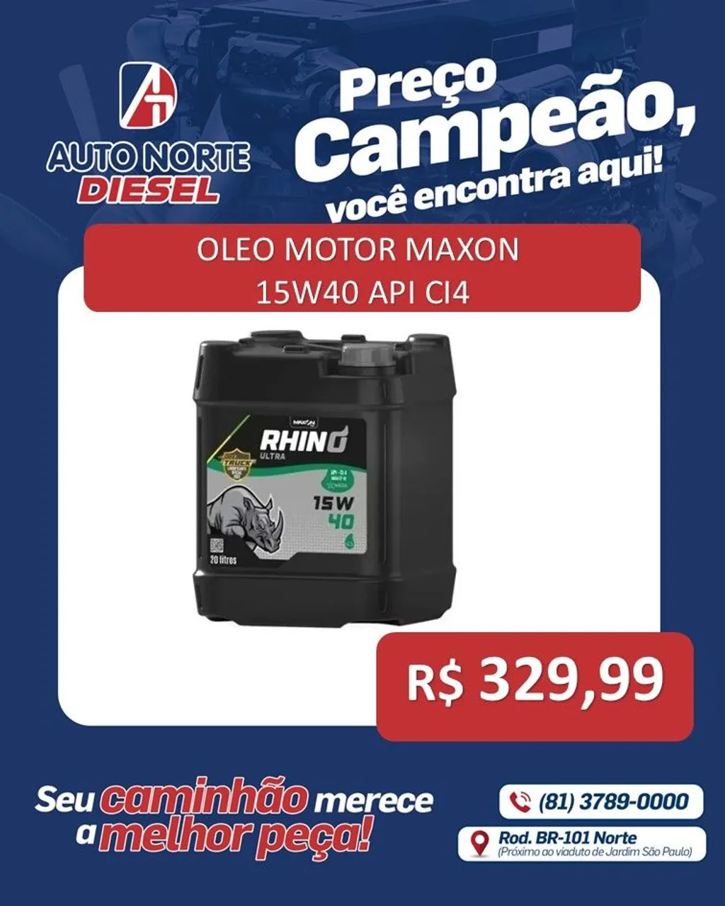 Óleo Motor Maxon 15W40 API CI4 - Auto Norte Diesel