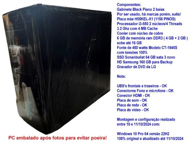 Computador i3-550 2/4 3.2 Ghz - Impecável - Leia toda descrição!