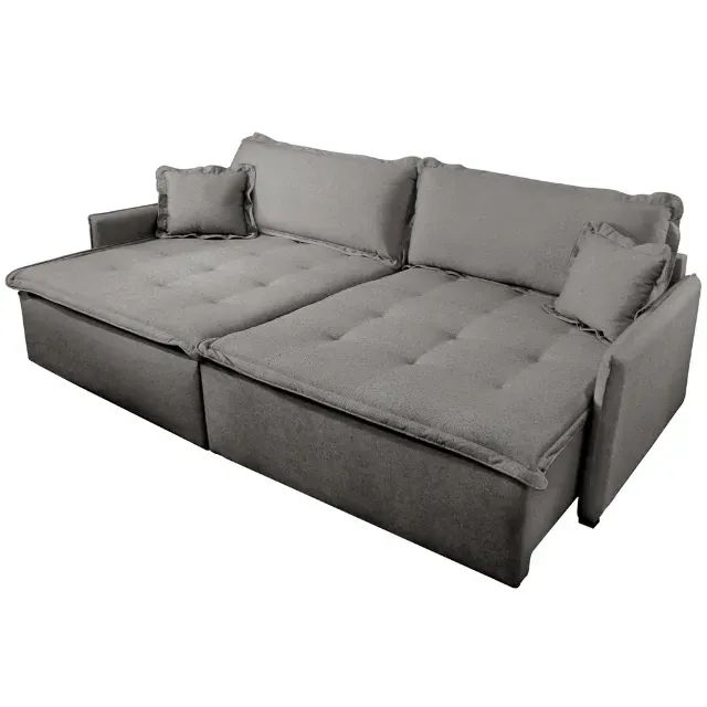 Sofá Cama Linho Cinza 4 Lugares 