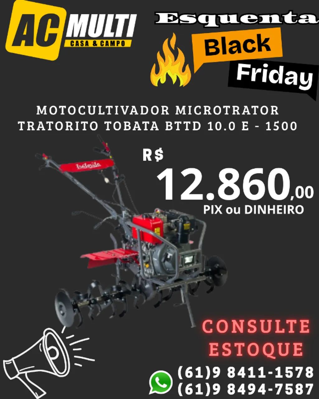 Motocultivador Microtrator Tratorito Tobata BTTD 10.0 E - 1500