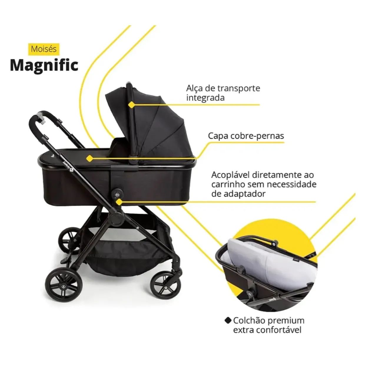 Carrinho de Bebê Magnific  + Moises + Bolsa + bebê conforto  - Foto 5