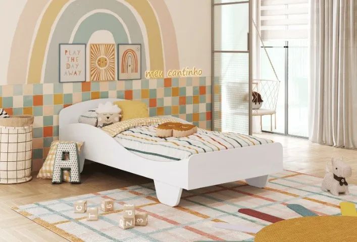 Cama Infantil Sol Solteiro com Casinha, 100% MDF - Peroba - Foto 3