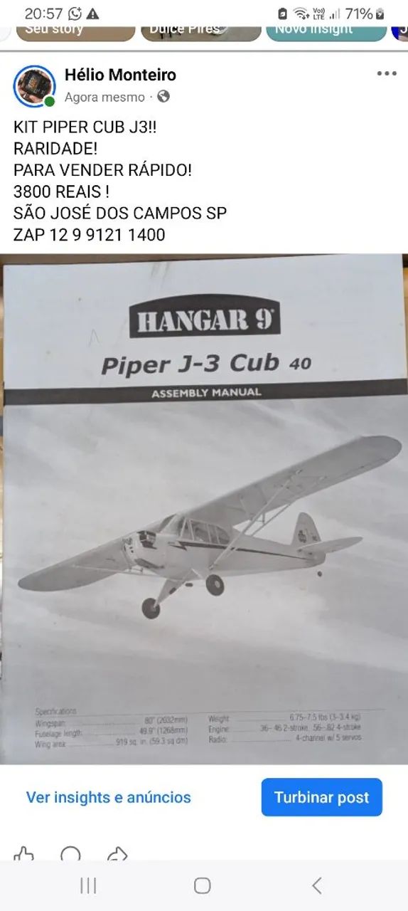 AEROMODELO NA CAIXA ! PIPER J3 LINDO ! 