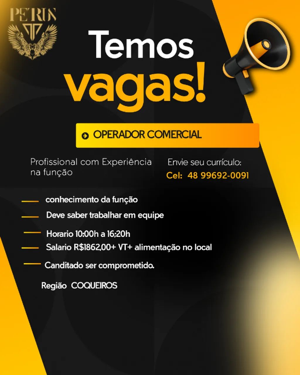 Vaga operador Comercial 