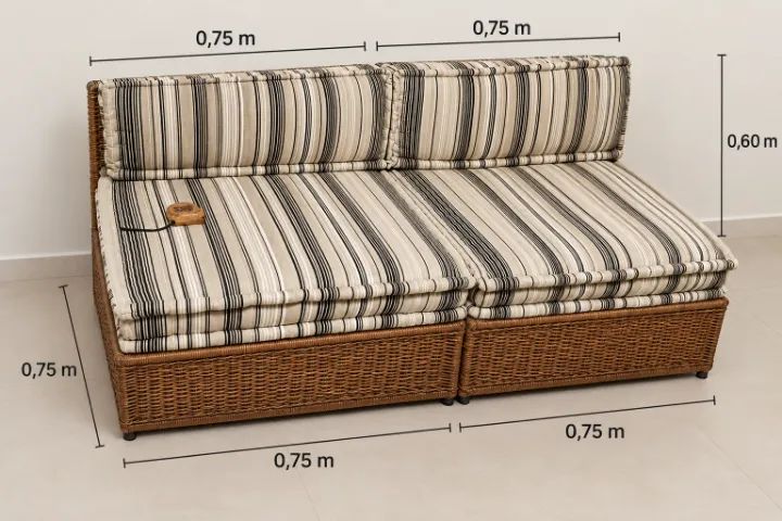 Sofá Modular de Vime Natural - 2 Módulos - Foto 2