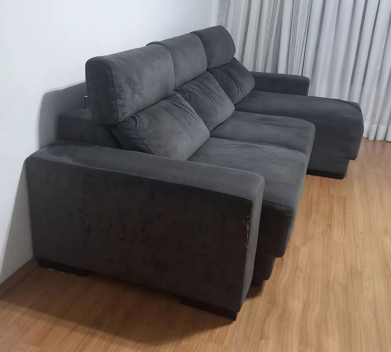 Sofá Retrátil Plenitude 6L Suede Grafite - 3 metros  - Foto 3