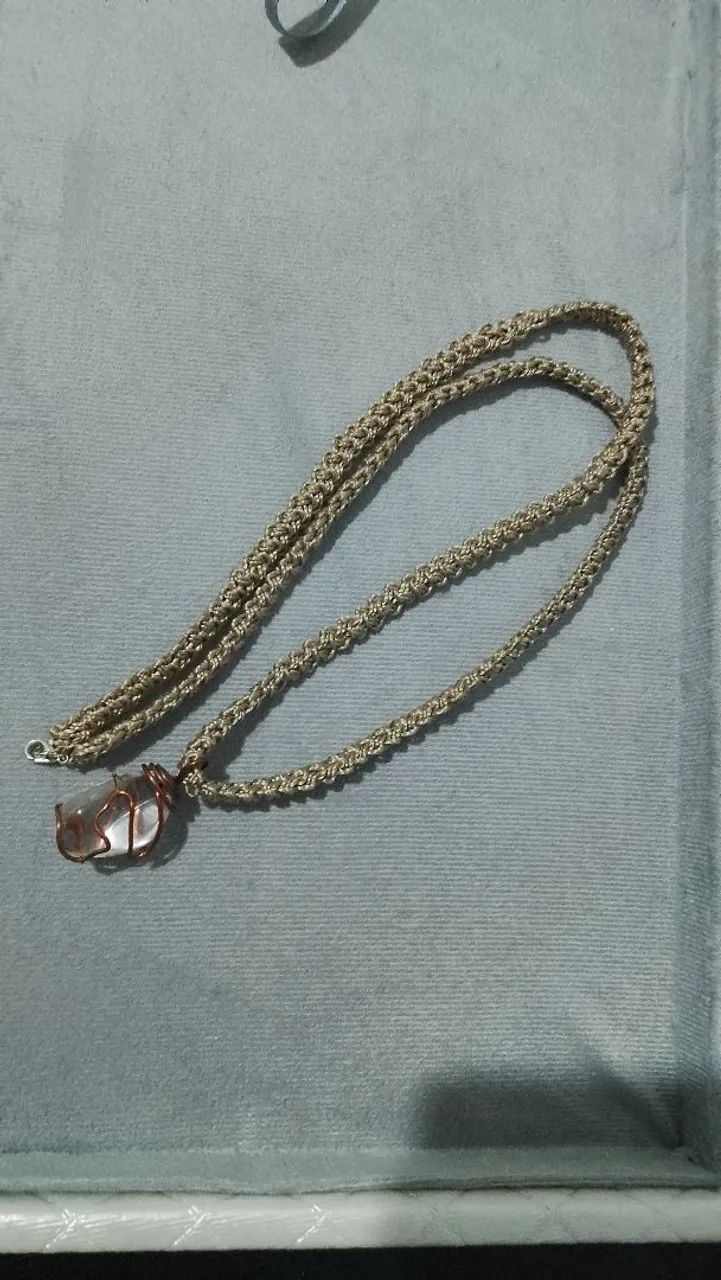 Kit Colar Cristal Pedra Natural E Pulseira Macramê Boho - Foto 2