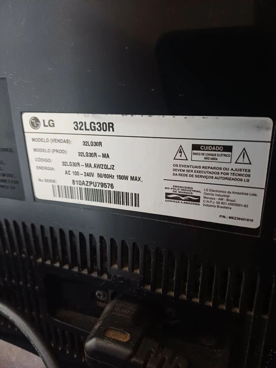 TV 32 polegadas LG modelo 32LG30R  com defeito para peças ou conserto - Foto 2