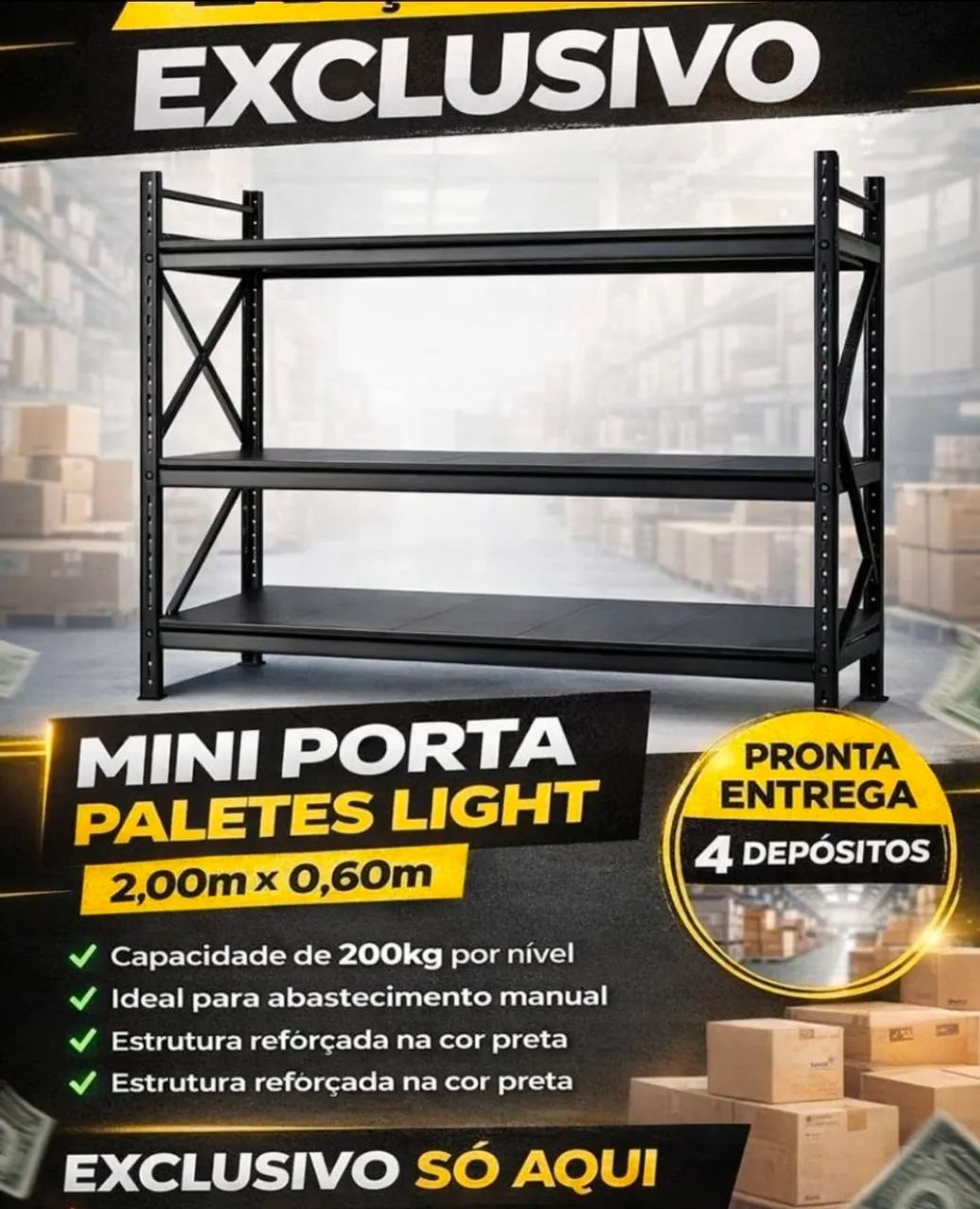 Mini Porta Pallet Ligth 2.00x0.60x1.83 para Armazenagem e Estocagem - Foto 2