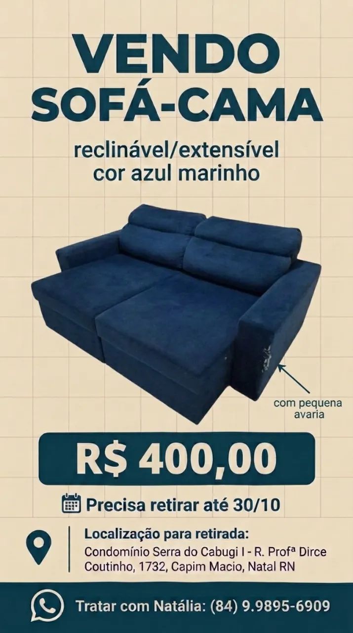 SOFÁ-CAMA reclinável / extensível azul marinho
