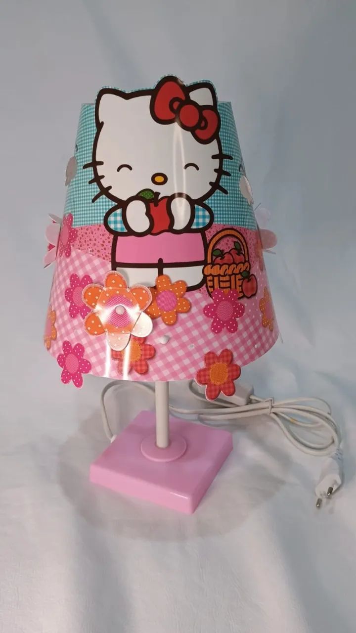 Abajur Hello Kitty Cone, Rosa, Azul com Flores - Foto 3