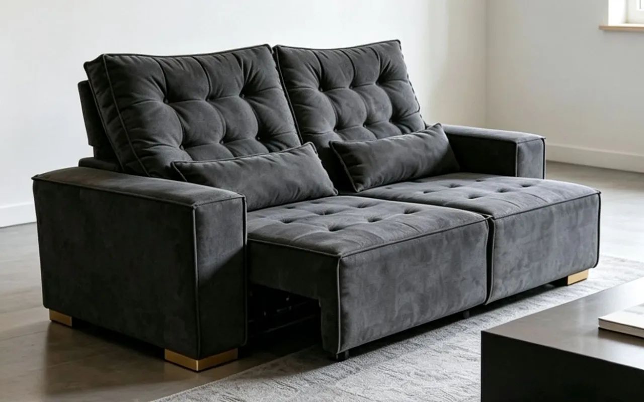 Sofá retrátil reclinável na cor cinza confortável e elegante perfeito para você 