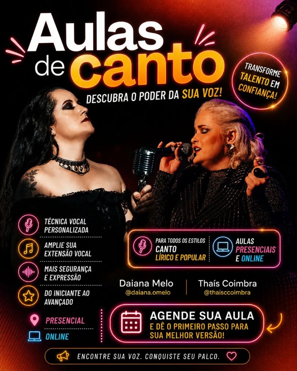 Aulas de canto - popular e ópera - online ou presencial 
