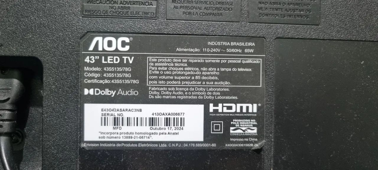 Smart tv AOC 43 polegadas, COM DEFEITO  - Foto 4