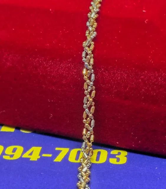 Pulseira Duas Cores Ouro 18 Kilates Modelo Bolinhas Peso 3.50 Gramas 20 Cm 3 mm - Foto 2