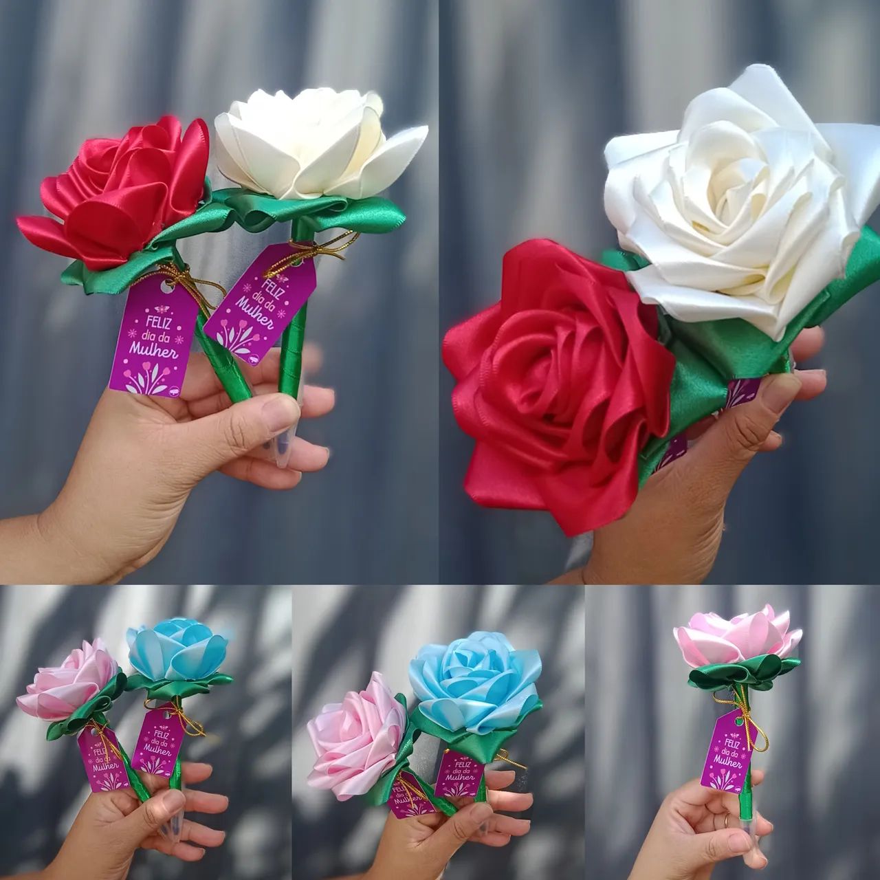 Canetas com flor de cetim 