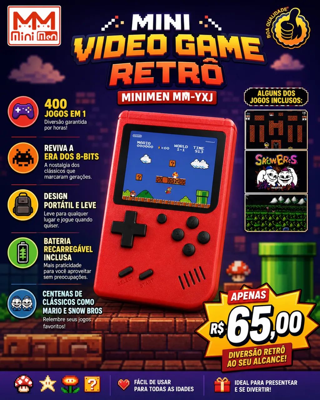 Mini vídeo game portátil 