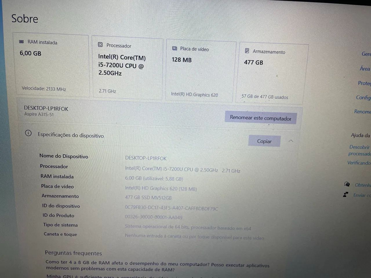 Notebook Acer Core i5/6GB/SSD/Windows - Foto 2