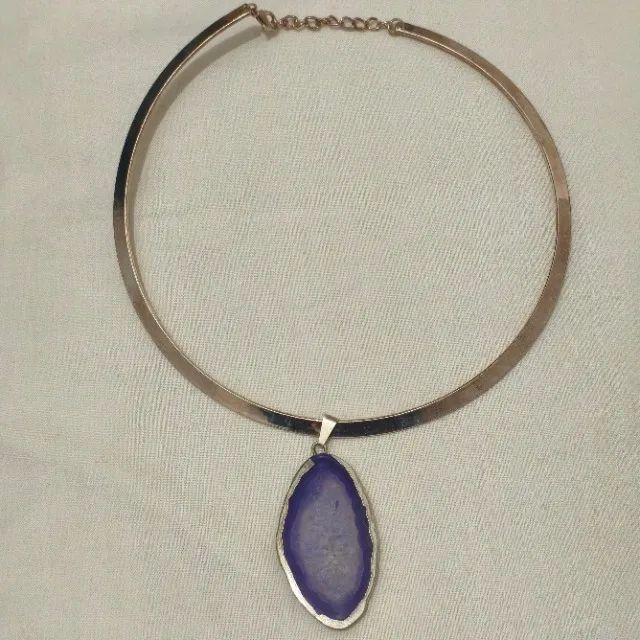 Choker aro prateado com pedra natural 